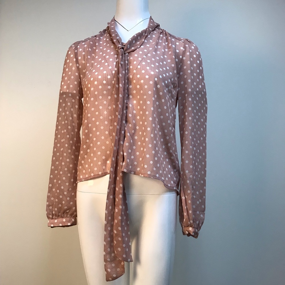 light pink and white polka dot blouse